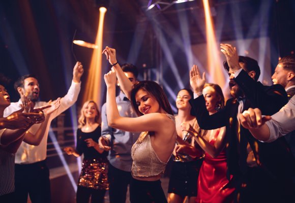 frau, gruppe, disco, feiern, silvester