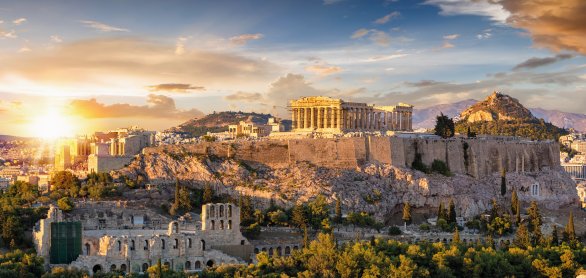 Sonnenuntergang über der Akropolis von Athen mit dem Parthenon Tempel © moofushi-fotolia.com
