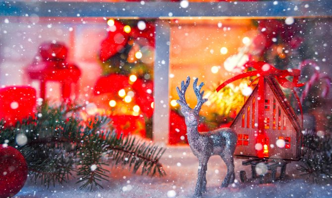 Weihnachtsfenster mit Hirsch